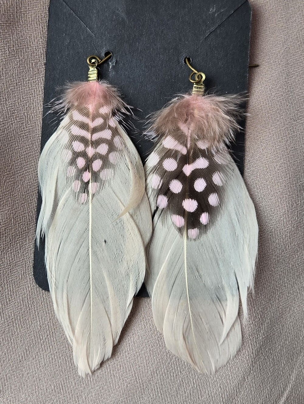 Pink Boho Feather Earrings